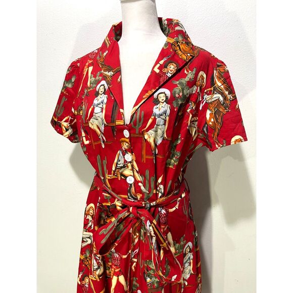 Special editions red cowgirls shirt dress western rodeo 60's retro women 3XL - Picture 8 of 11